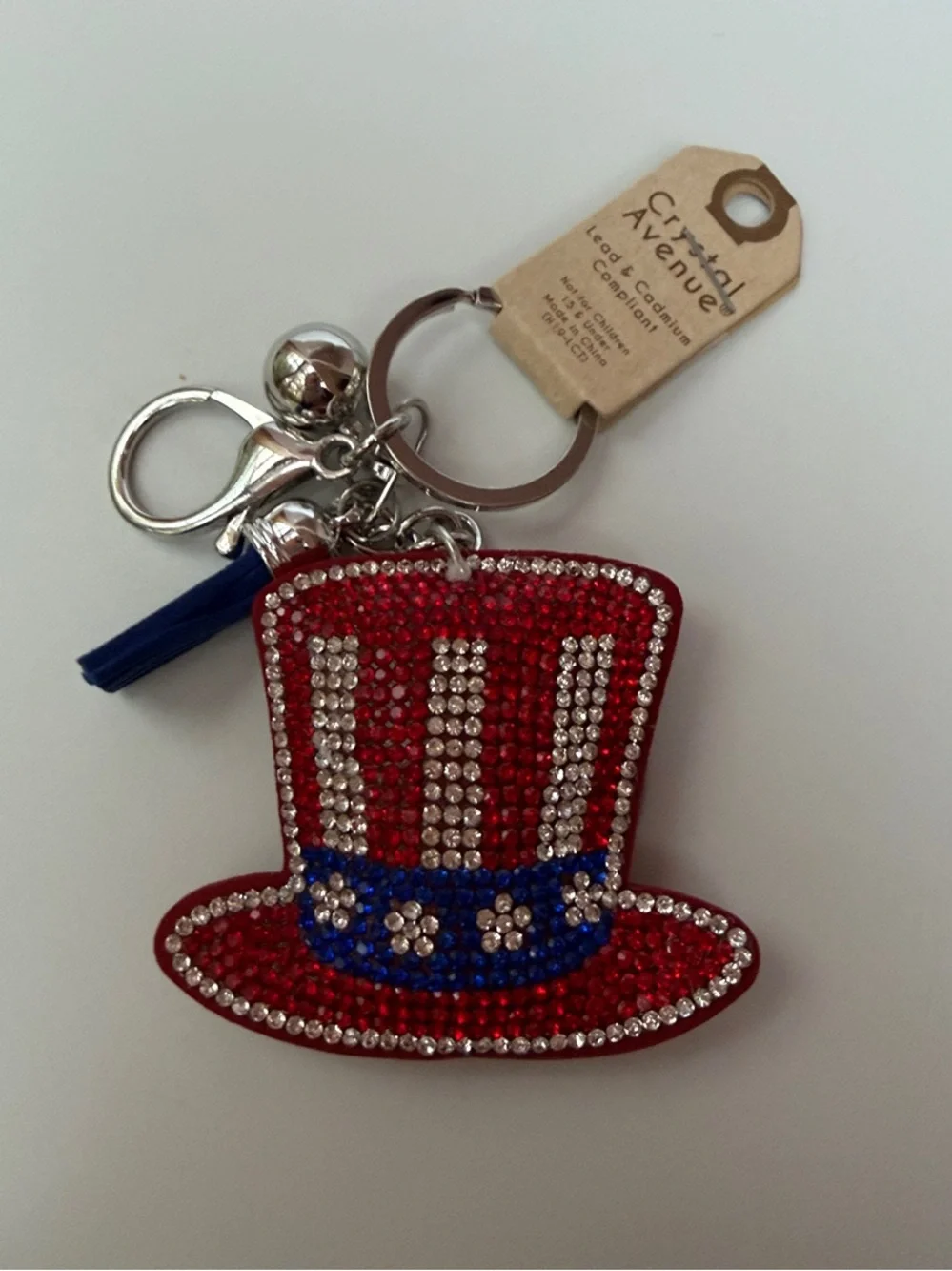 Patriotic Uncle Sam Top Hat Keychain - Red, White & Blue NWT